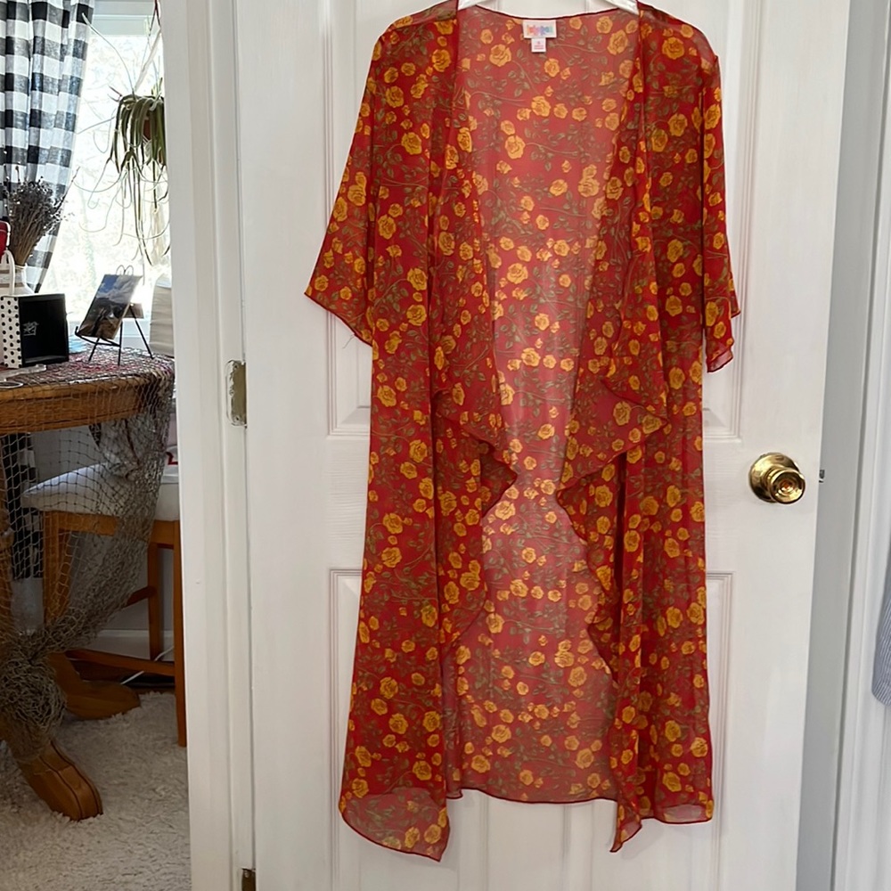 Orangey red sarong Lula row size small flowers